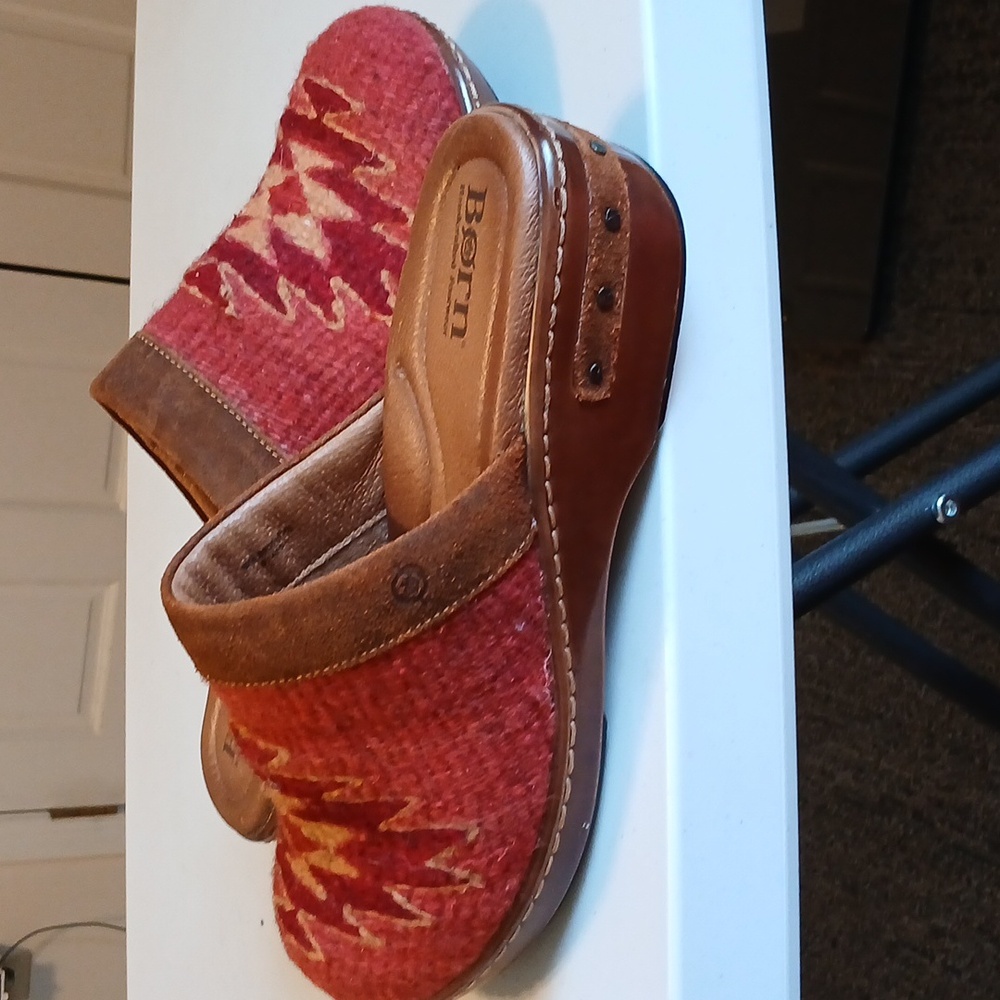Born Red and Tan Wool-Top Clogs - Picture 7 of 10